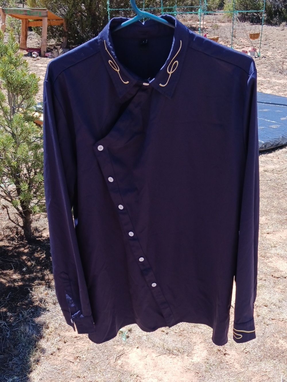 Men's Navy Long-Sleeve Dress Shirt with Gold Trim
